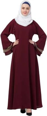 Humeira Abaya Branded Dubai Style Simple Neck Button Abaya in Al Nida Fabric (Maroon) - 54, 300 gms